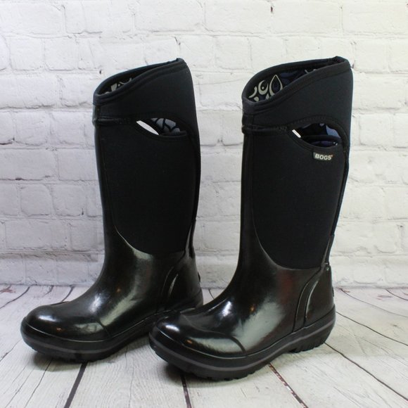 BOGS Plimsoll Black Fabric Rubber Waterproof Tall Winter Rain Boots Size 6 - Picture 2 of 9